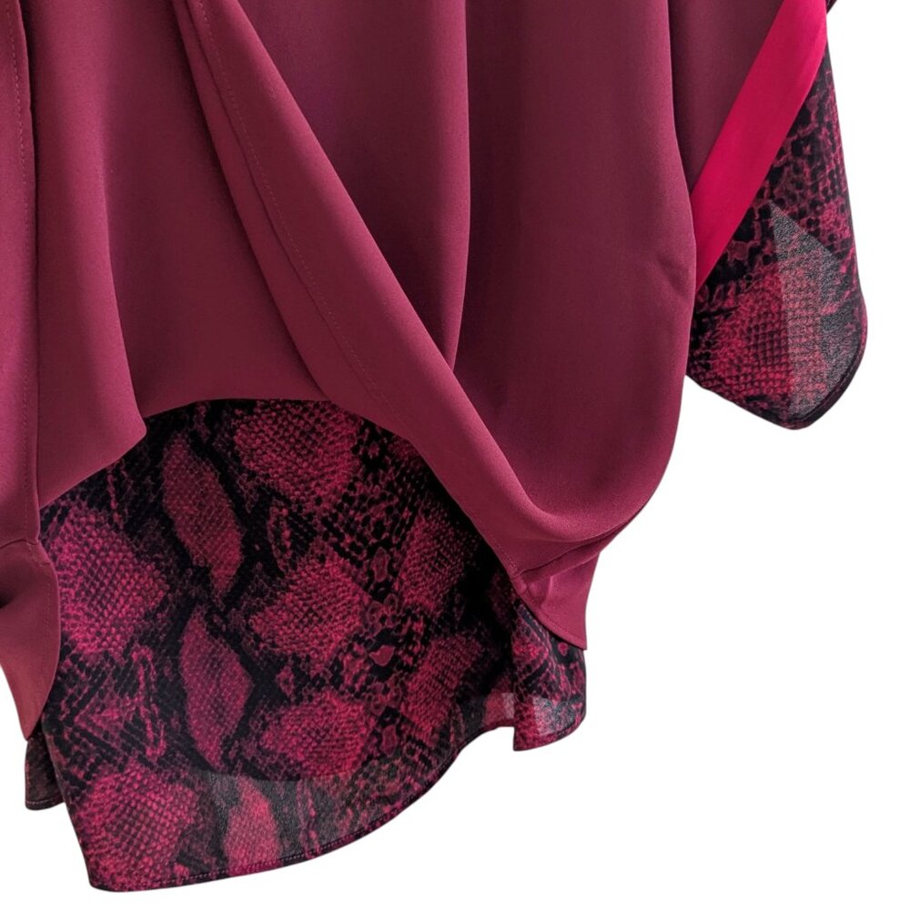 WHBM NWOT Kimono Sleeve Blouse Maroon Pinot Red Snakeskin Pattern Lining - Picture 6 of 9
